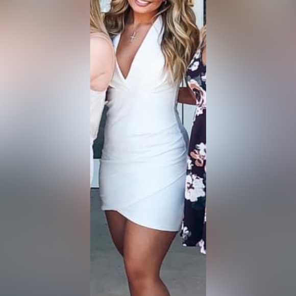 Lulu’s White Front Crossover Plunge Dress - Picture 6 of 6